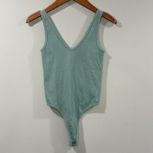 Better Together Womens Ribbed V-Neck Bodysuit Sage Green Size S